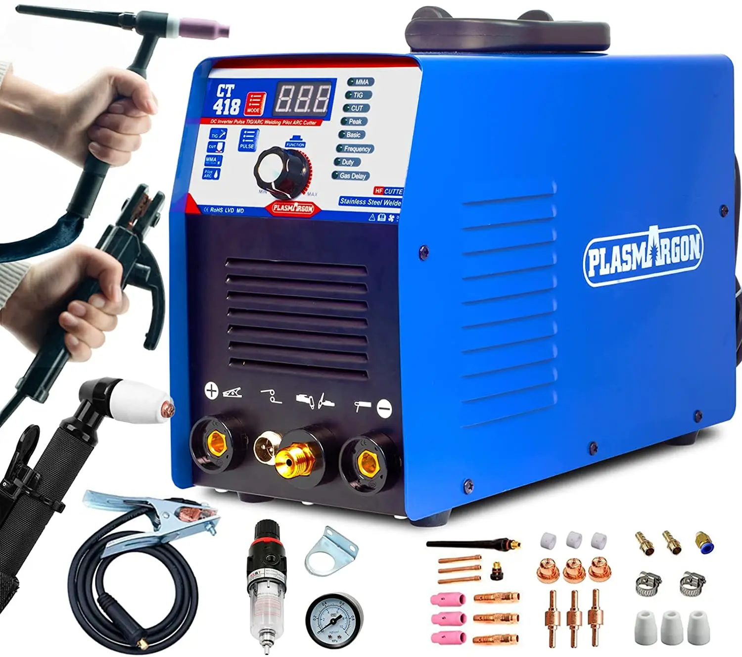 Plasmargon Plasma Cutter CT418 4 in 1 Interver Welding Machine MMA Tig Pulse Spot Welding Portable CNC Plasma Cutter for Metal