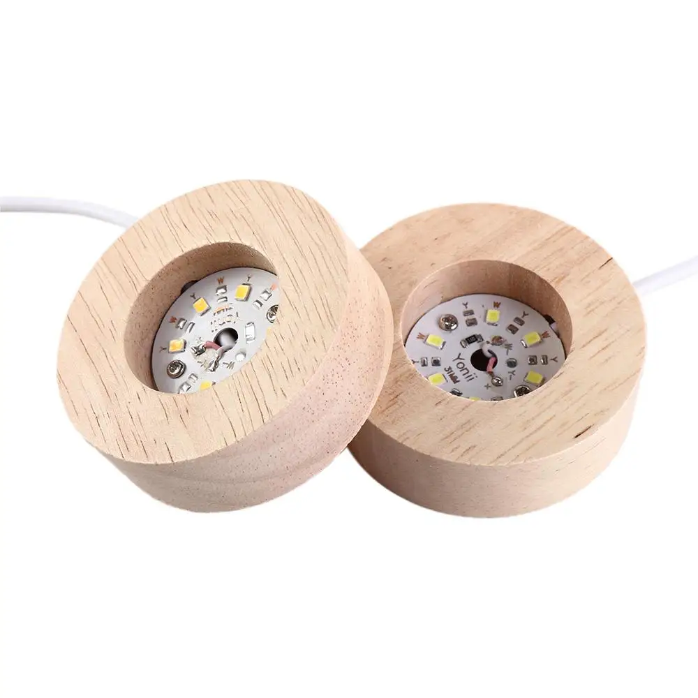 크리스탈 USB 따뜻한/흰색 조명 아트 장식품 야간 램프 회전식 나무 LED 라이트 램프 홀더 램프 베이스 우드 라이트 베이스