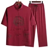 Linen (top + Pants) Middle-aged Ruffled Linen Chinese Tang Suit Men's Chinese Style Hanfu Grandpa Linen Lay Suit 1