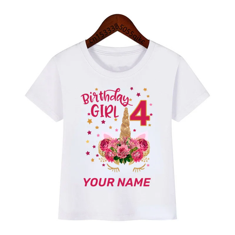 

Unicorn Girl Birthday Numbers 1-9 Cartoon T-Shirt Custom Name Number Girl Cute Funny Birthday Gift T-Shirt