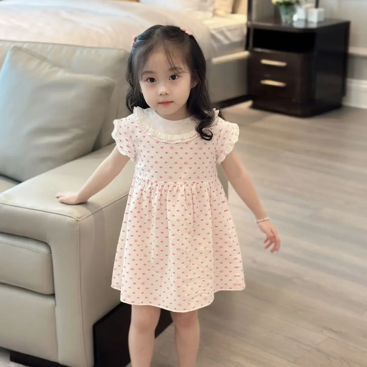 

Designer Children's Clothing Girl's Dress 2024 New Summer Sweet Colorful Polka Dot Flying Sleeve Princess Dresses Brand