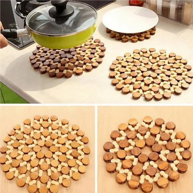Bamboo Place Mat Insulated Non-Slip Wooden Kitchen Coffee Tea Pot Mat - Heat Resistant Hollow Design Dining Table Protector