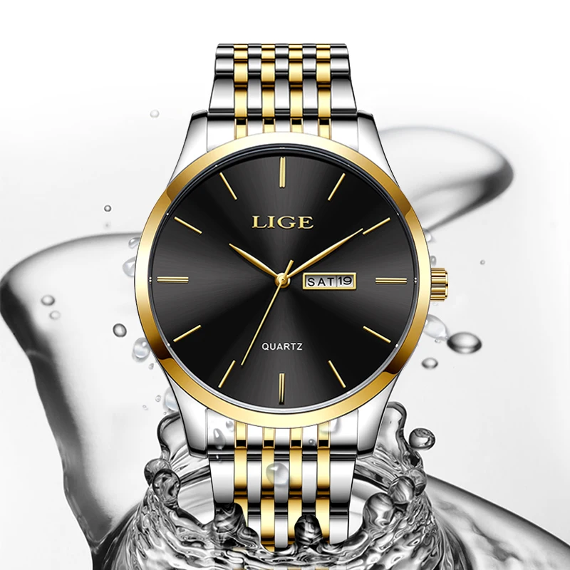 LIGE Fashion Luxury Quartz Man Watch Stainless Steel Band Business Watch for Men Simple Casual Waterproof Week Wristwatch Clocks