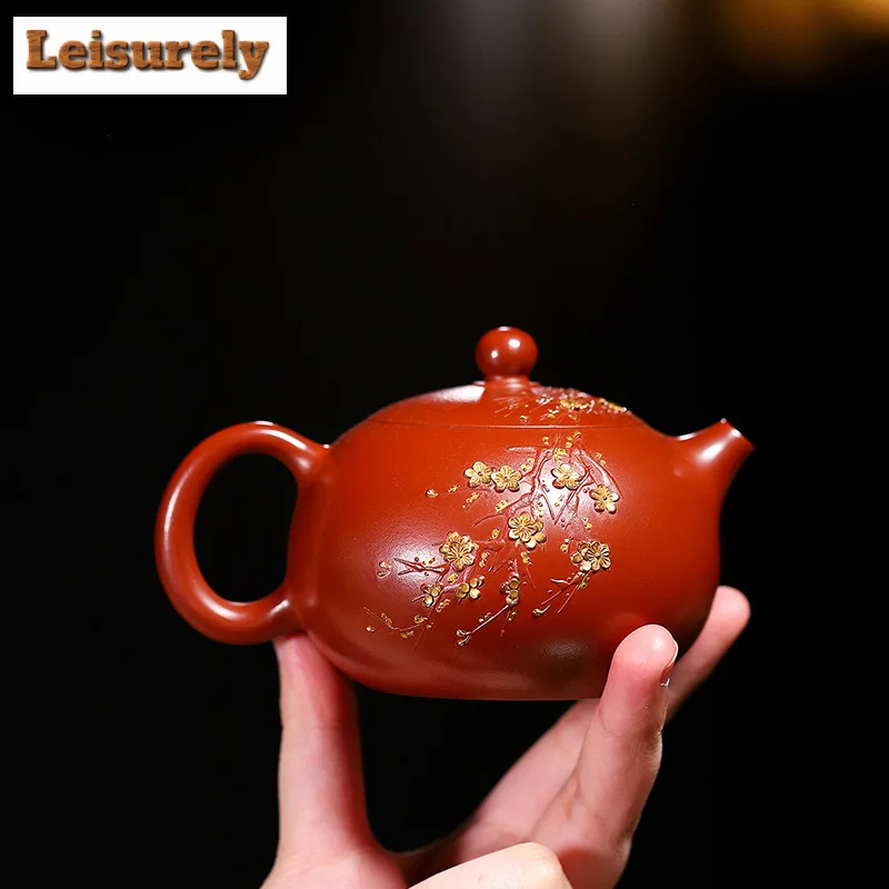 200ml Yixing Purple Clay Teapots Handmade Gold Drawing Xishi Pot Raw Ore Dahongpao Mud Kettle With Strainer Zisha Tea Set Craft