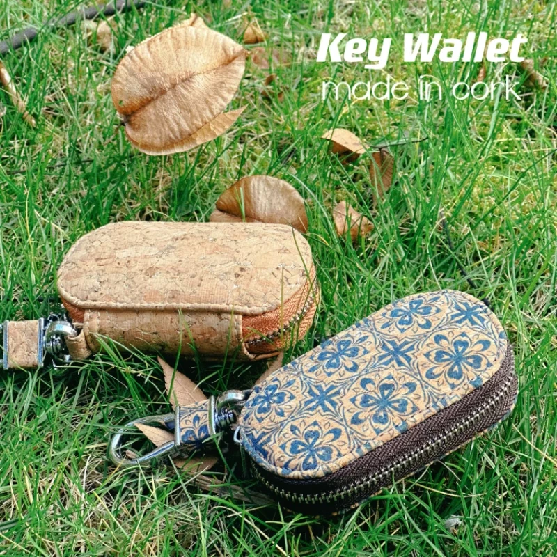 New Arrival Genuine Cork Car Key Holder Fashion Men Women Gift Organizer Natural Wooden Leather Coin Case