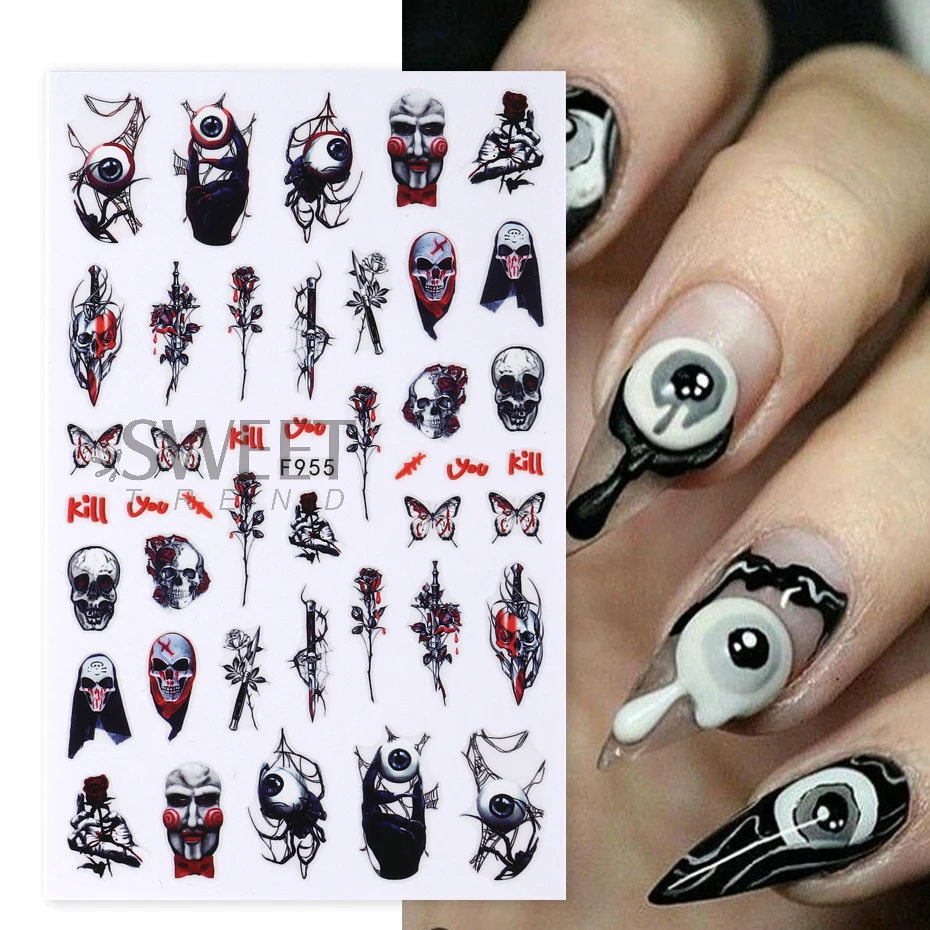 5D Halloween Spider Eyeball Nail Stickers Gems Embossed DIY Self Adhesive  Decals Scab Blood Nail Decoration Manicure Accessories - AliExpress