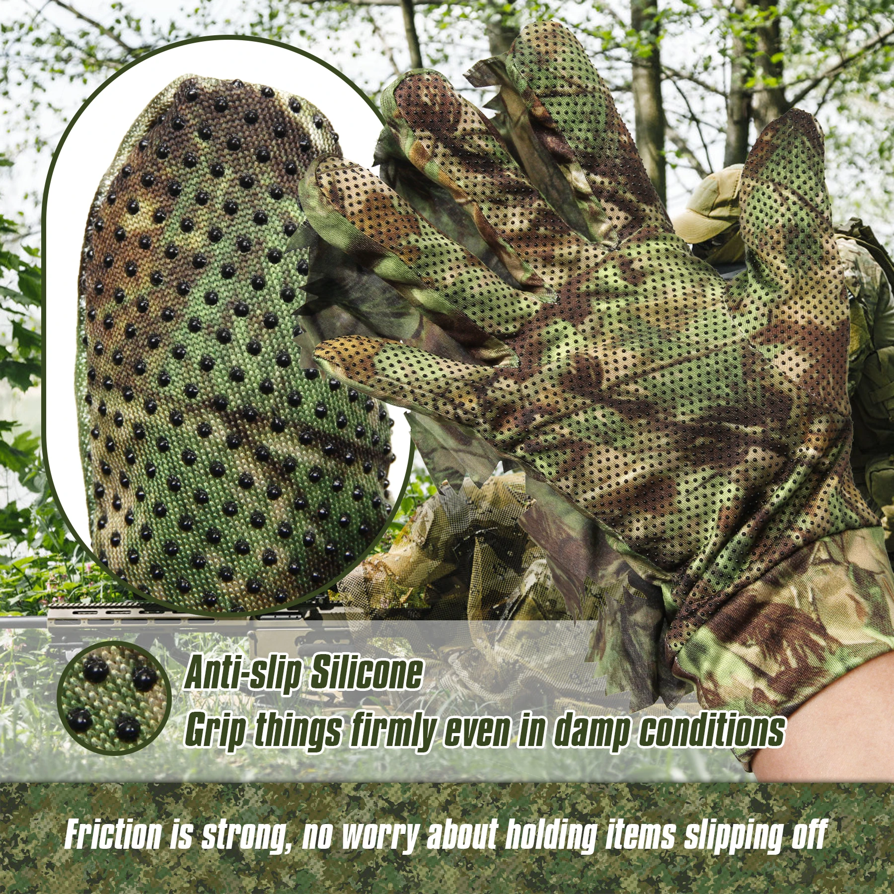 1 Pair 3D Leaf Camo Gloves Full Finger For Outdoor Hunting Fishing Shooting Camo Gloves Unisex Cycling Mittens sports gloves finger gloves tactical gloves