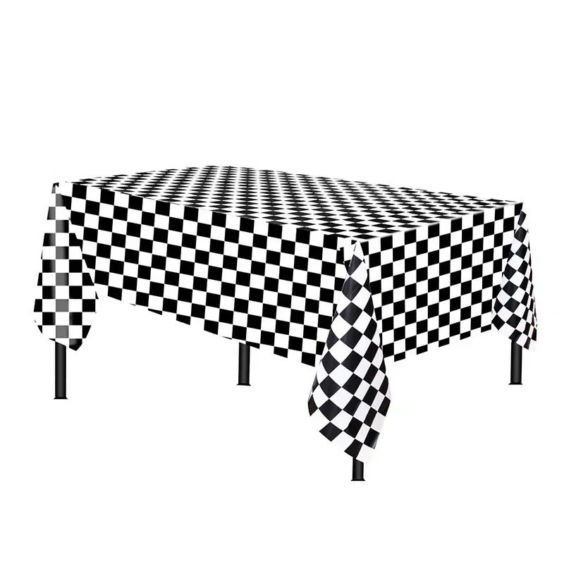Checkerboard Tablecloth 137x274cm Black and White Chess Abstract Chess Board Disposable Game Rectangular Tablecloth Picnic Mat