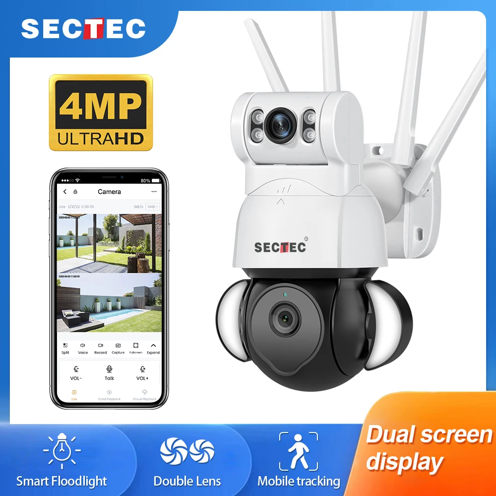 

SECTEC 4MP WIFI камера наблюдения CCTV камера обеспечения безопасности PTZ наружная камера наблюдения IP66 Водонепроницаемая Ночная камера Visio