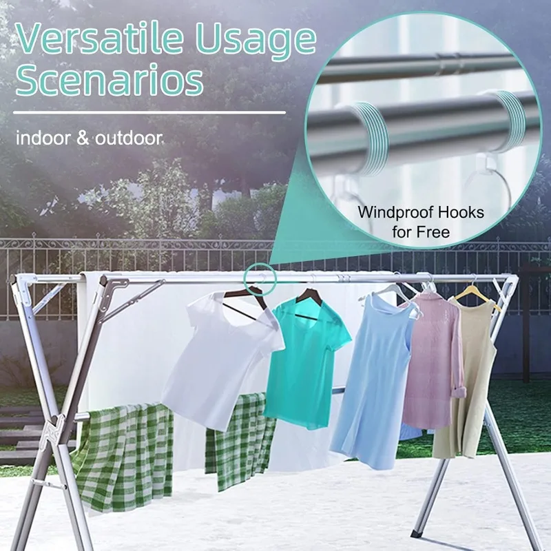 Clothes Drying Rack, 79 inch Heavy Duty Stainless Steel Laundry Drying Rack, Foldable &Length Adjustable Space Saving 3