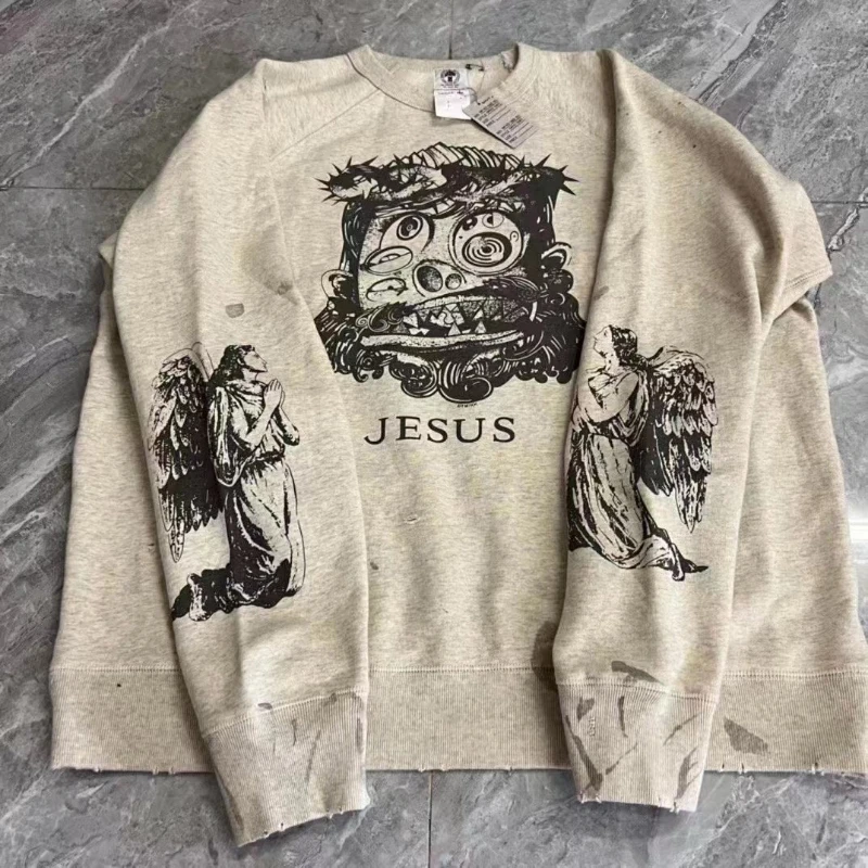 

Американская улица, винтажная толстовка с капюшоном в стиле Св. Михаила, толстовки с абстрактным мультяшным принтом, уличная одежда, пуловер с граффити для пар