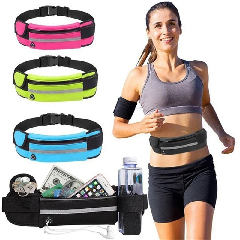 

Men Women Waistbag Marathon Running Outdoor Riding Fitness With Water Bottle Waterproof Phone Sport Male Female Belt Waist Bag