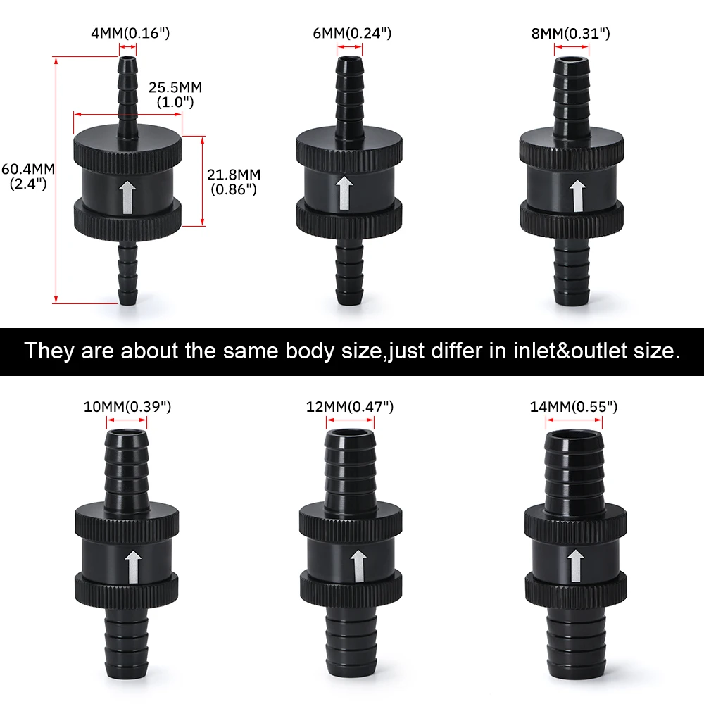 Check Valve 6 Size 4MM / 6MM / 8MM 10MM 12MM 14MM Non Return One Way Fuel Check Valve Aluminum Alloy Petrol Diesel check valve