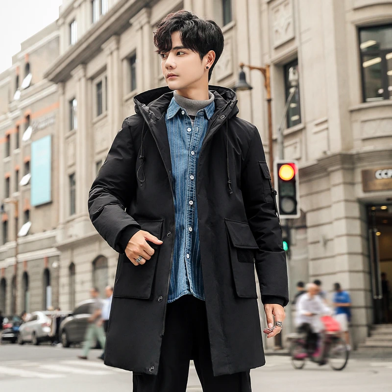 Causal 2023 Winter Men's Mid-Long Duck Down Jackets Top Trend Solid Color Thick Warm Parkas Outwear Loose Windproof Puffer Coats