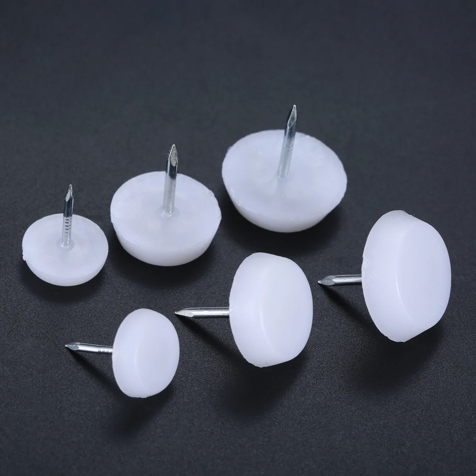 Furniture Leg Pads 50pcs Furniture Feet Nails Stick-on Glide Skid Pad Screw-in 14/18/20mm Lat-Bottom Round Chair Table Leg Protector White Plastic