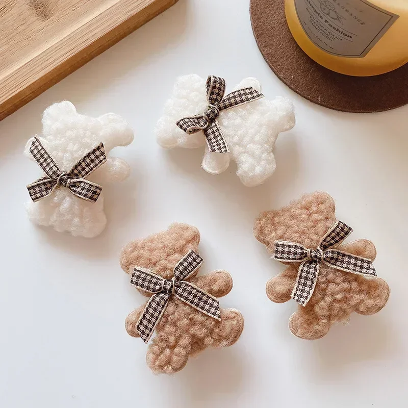 2pcs/set Children Toddlers Plush Bear Bow Hair Clips Hairpins for Kids Baby Handmade Girls Cute Hair Accessories Barrettes Clamp
