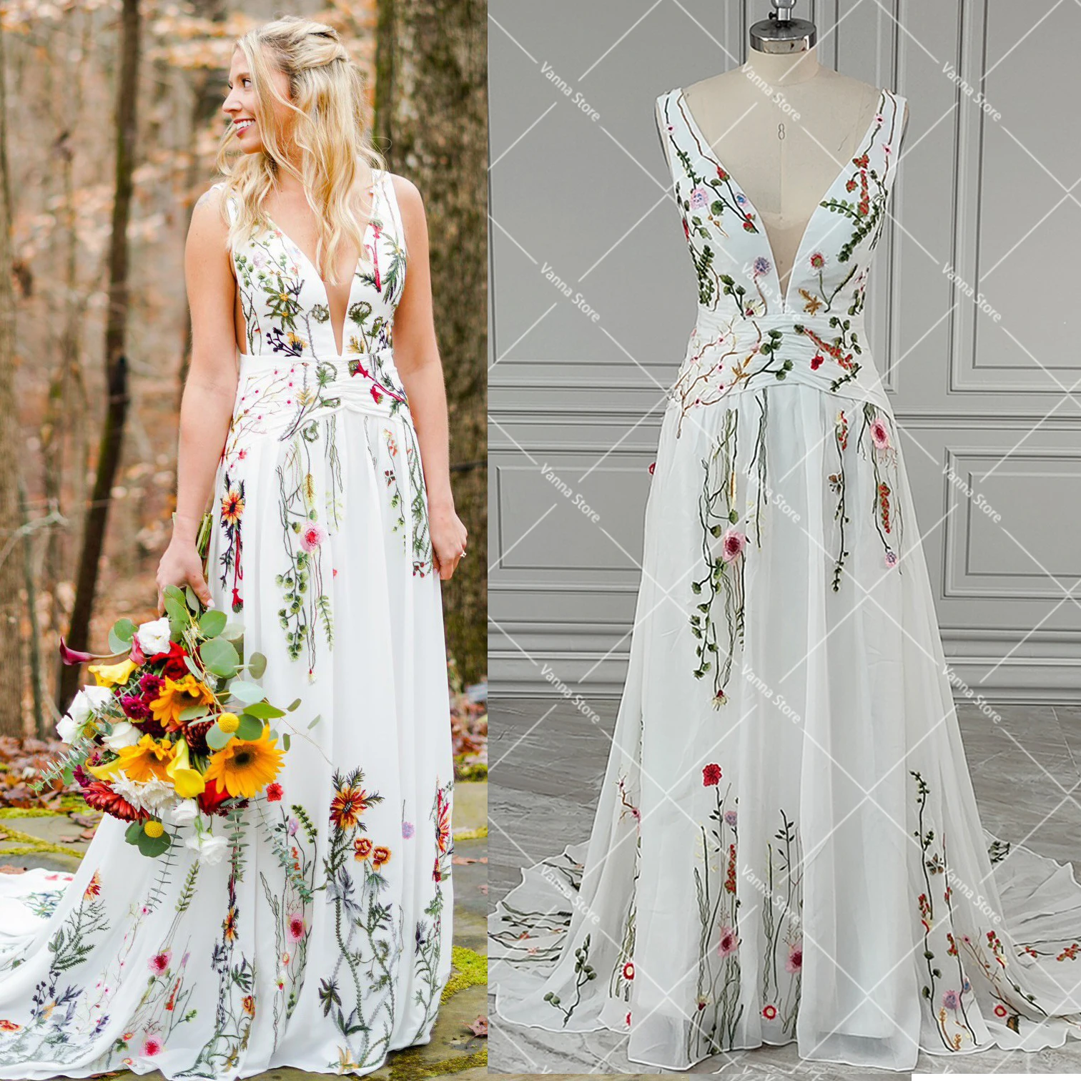 Heart Shaped Wildflowers Embroidered Dress