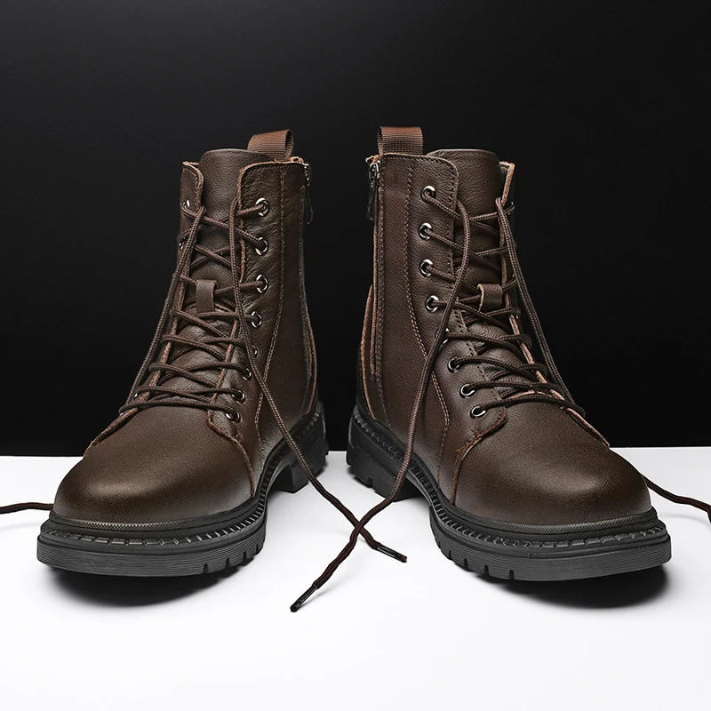 

Luxury Boots Men Winter Shoes Black Genuine Leather Military Boots Men Tactical Footwear Brand Warm Plush Winter Motorcycle Boot