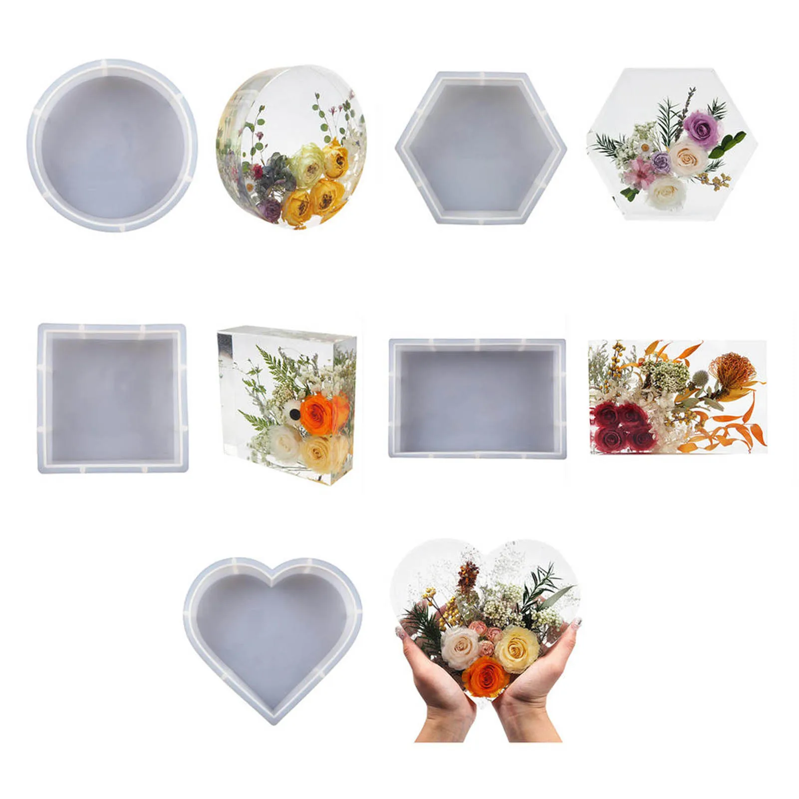 LET'S RESIN Large Resin Molds,Resin Flower Preservation Molds with Hexagon  Square Large Epoxy Molds,Cube Sphere Pyramid Regular Silicone Molds for