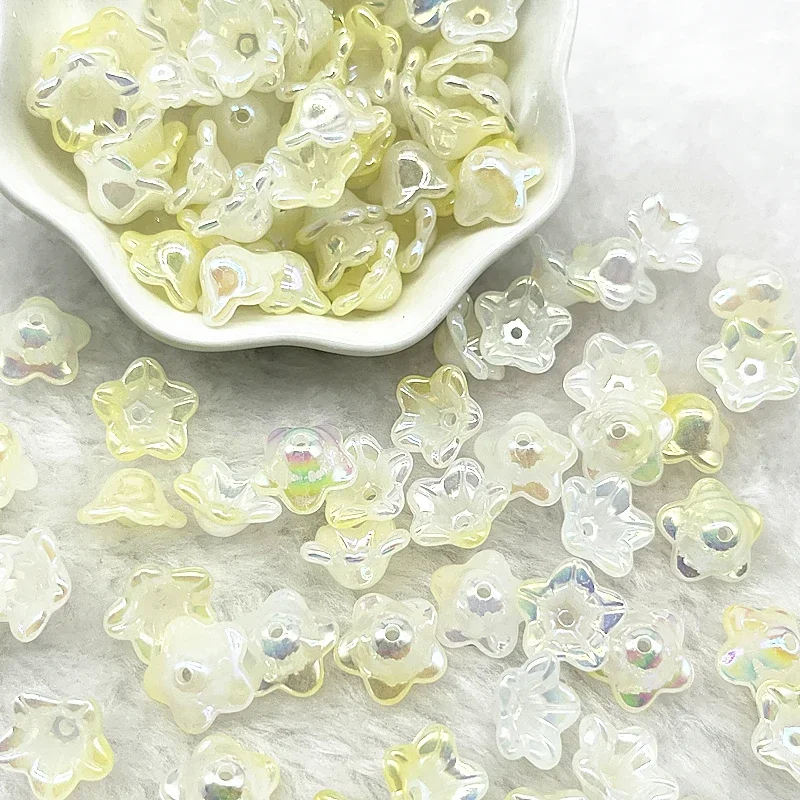 50pcs 7x13mm Gradual Change Acrylic Bellflower Beads Caps Jewelry Findings Charms Bracelets Spacer Beads for Jewelry Making