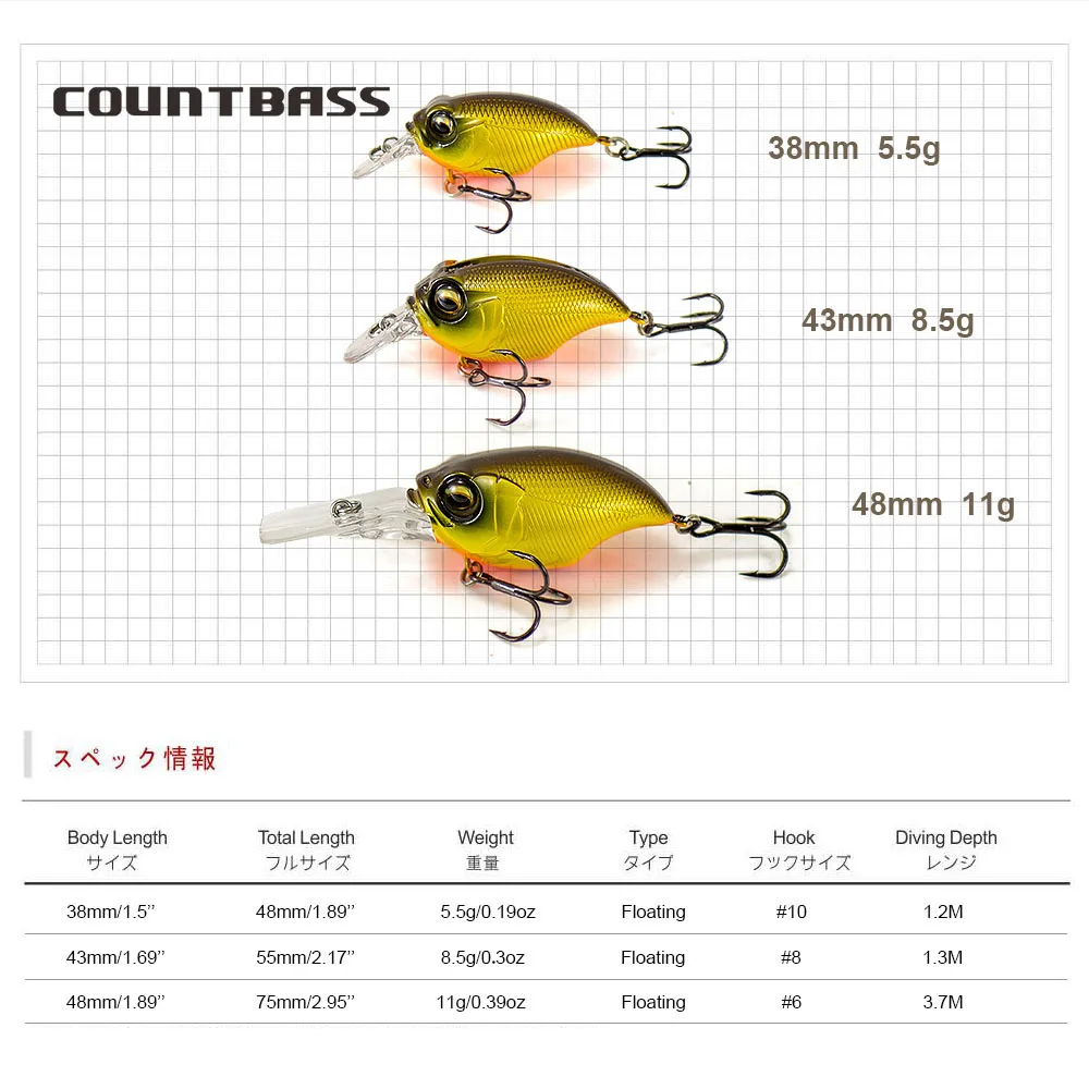 COUNTBASS 38mm 43mm 48mm Crankbaits Hard Plastic Fishingg Wobblers Trout Perch  Angler's Lure