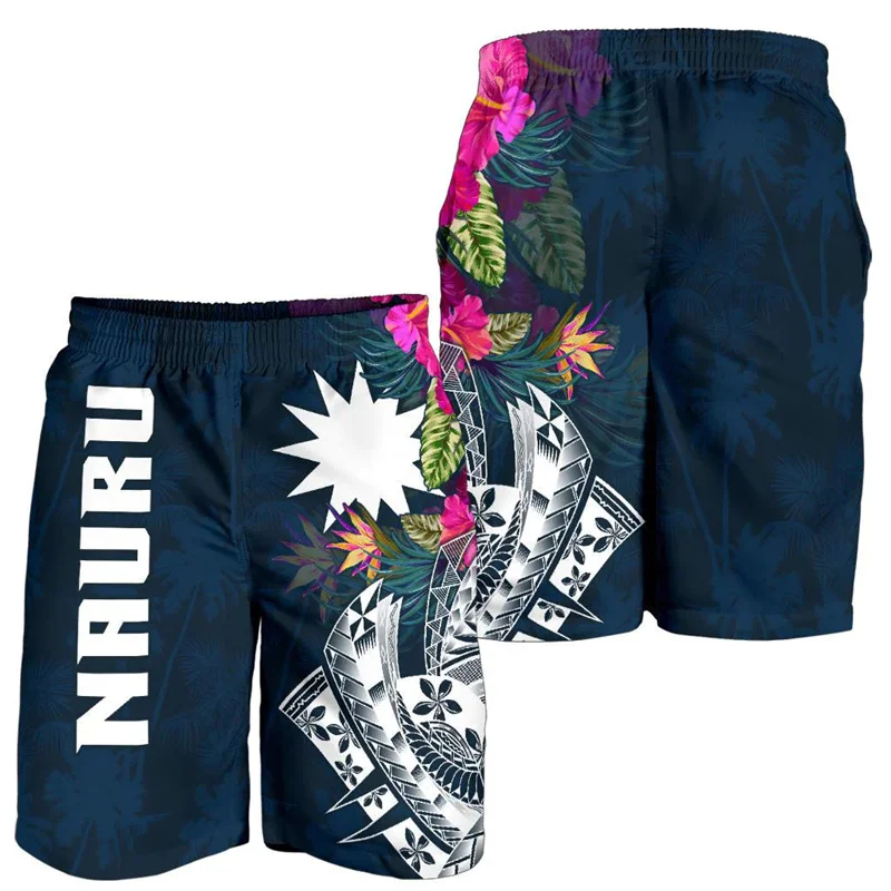 Nauru Men's Shorts Hawaii Beach Short Trunks Summer Vibe Swim Gym Ice Boy Polynesian Floral Board Pants 4