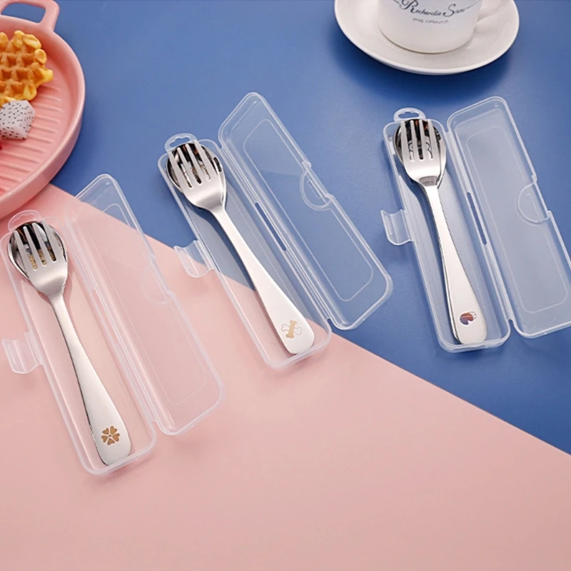Children Learn to Eat Spoon Fork Set Food Feeding Cutlery Baby Dinnerware 3PCS