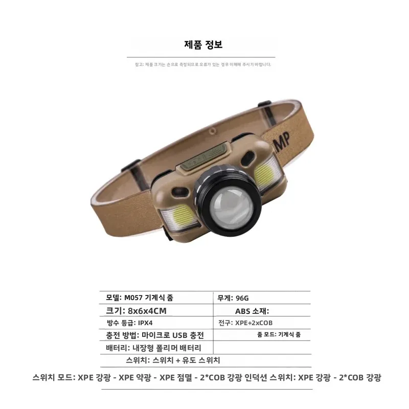 강력한 조명 헤드라이트 충전식 초고휘도 야외용 헤드 마운트 유도식 야간 낚시 전용 초장시간 배터리 수명