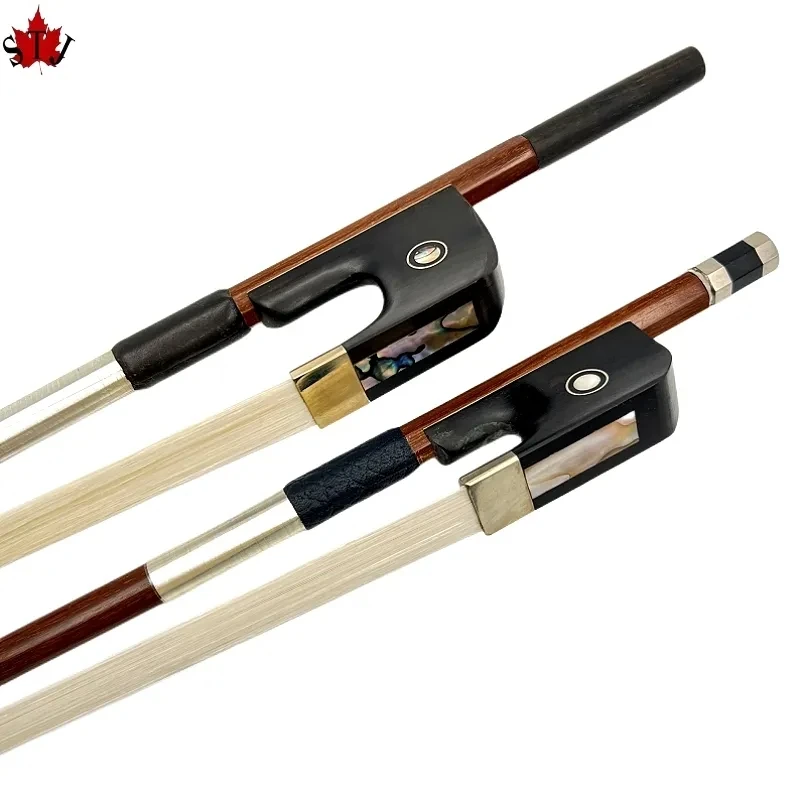 

2 pcs Best France/Germany style brazilwood students 3/4,4/4 upright double bass bow,white Horsehair horsetail