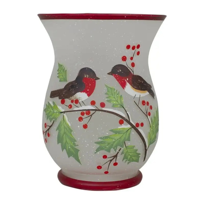 

Hand Painted Finches and Pine Flameless Glass Candle Holder