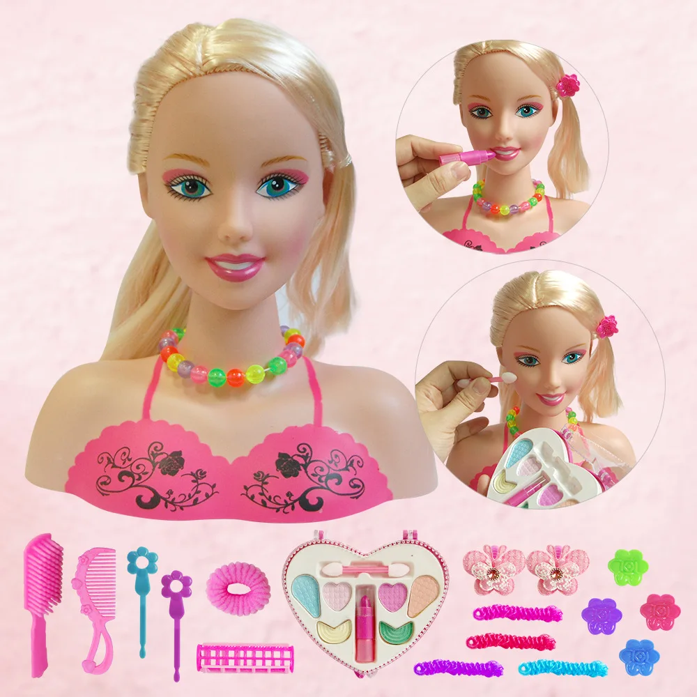 Kids Princess Dress Up Practice Girl Play House Toy Fashion Cute Half Body Makeup Hairstyle Doll Mannequin Head Toy Party Gifts