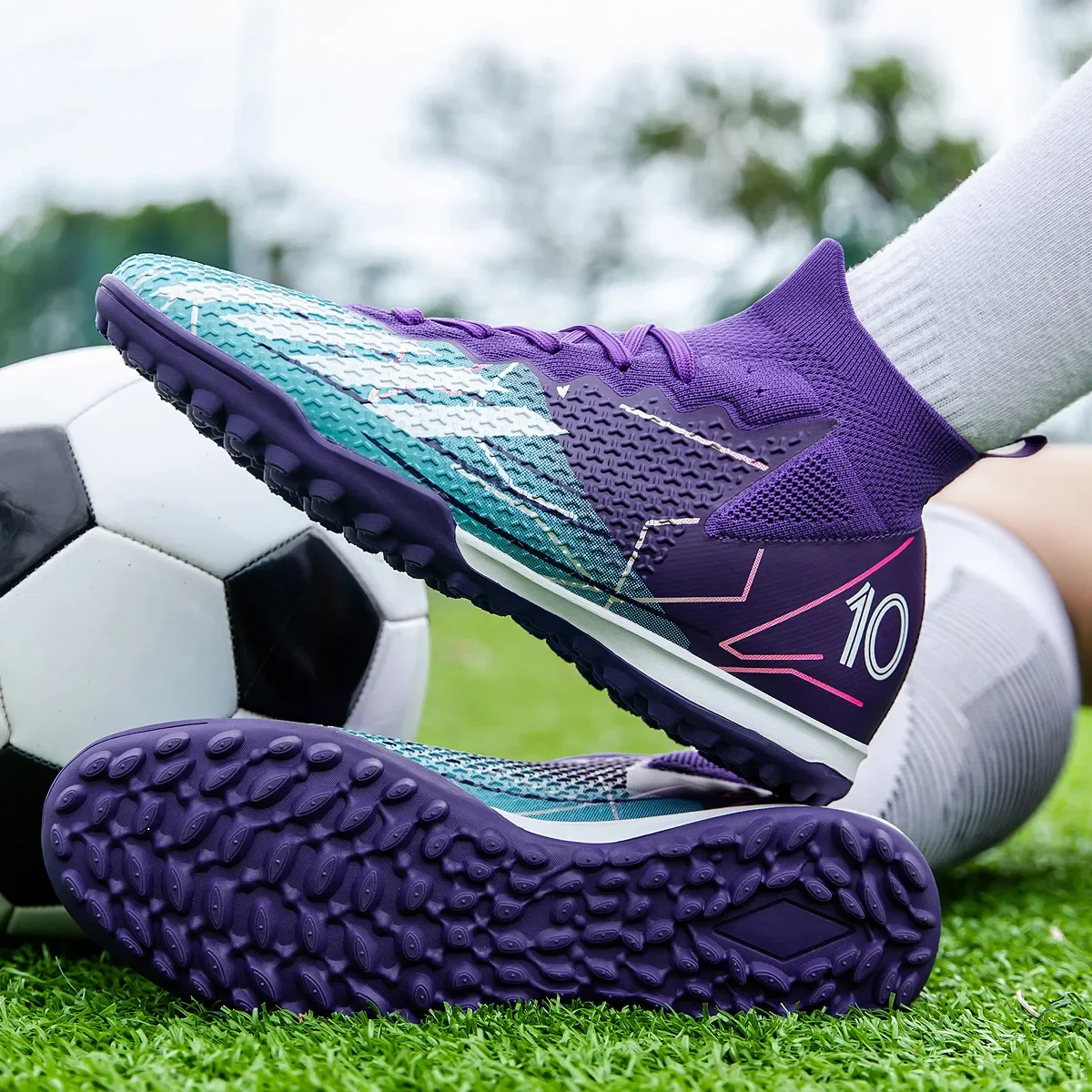 Football Shoes Men Soccer Shoes High Ankle Football Boots Training Sport Futsal Comfortable Cleats FG/TF Match Sneakers