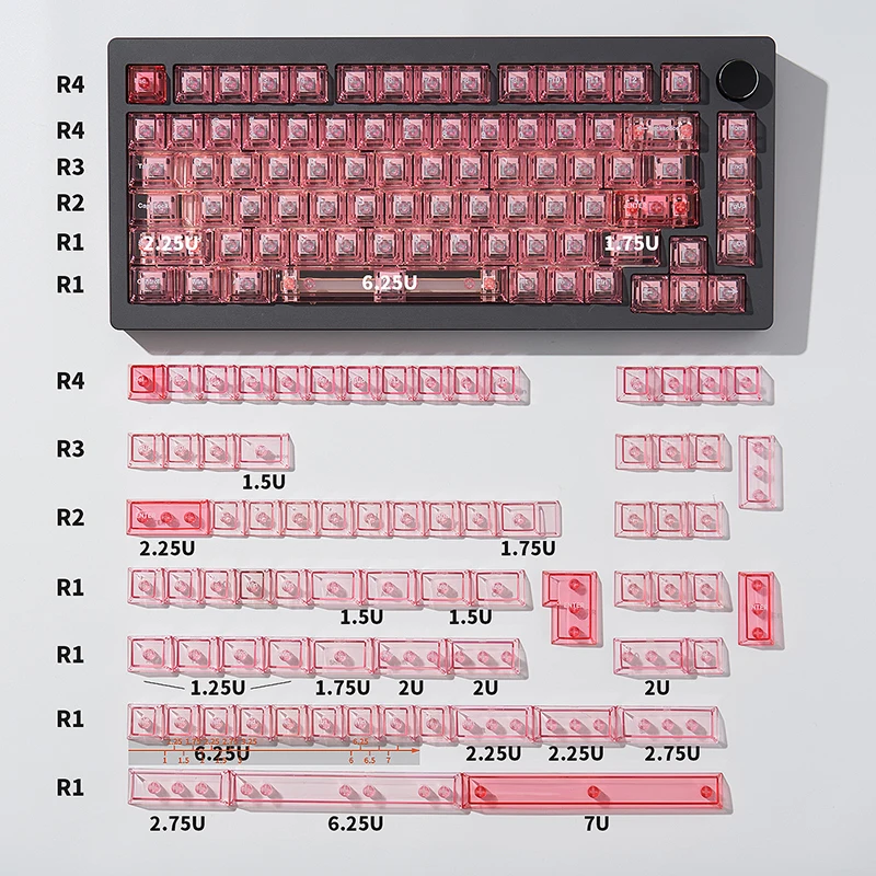 Purple Crystal Clear Keycaps Set - 156 Keys, Cherry Profile, Transparent UV Print