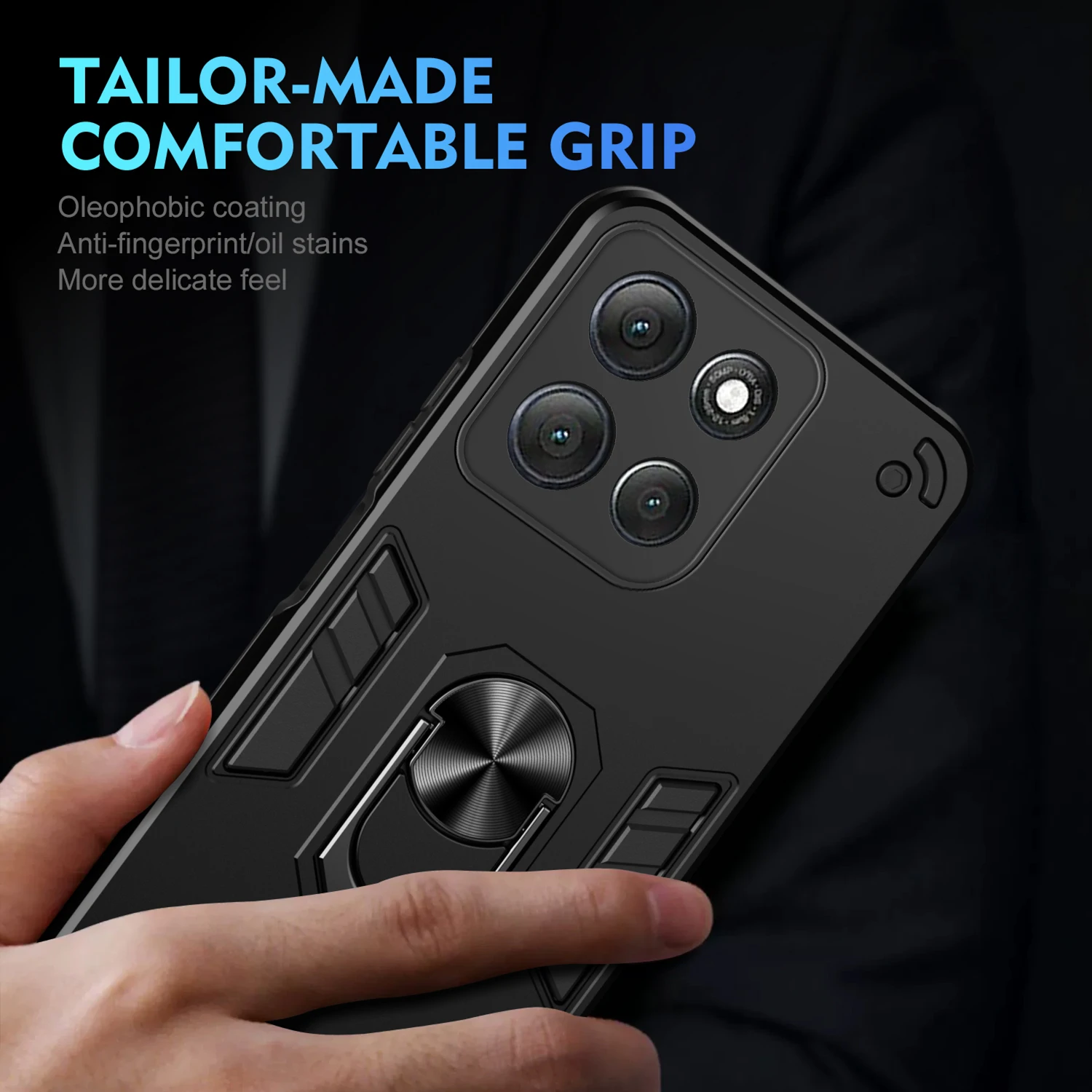 Rugged Armor Shockproof Case with Magnetic Metal Ring Holder Cover
