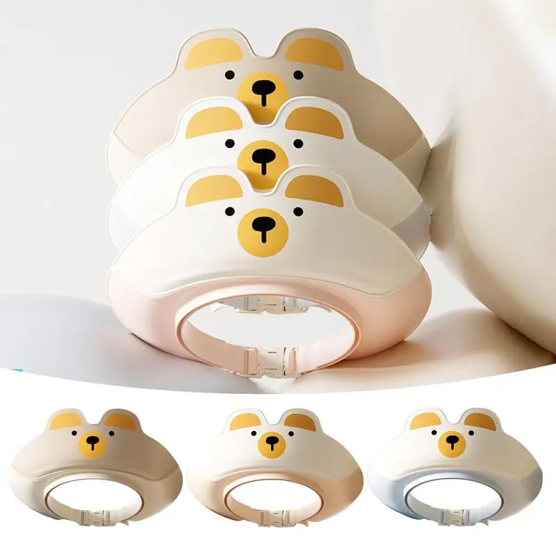Baby Bath Shower Caps Cartoon Bear Shape Shampoo Visor for Kids Portable Hair Washing Caps with Ear Protection Bathroom supplies
