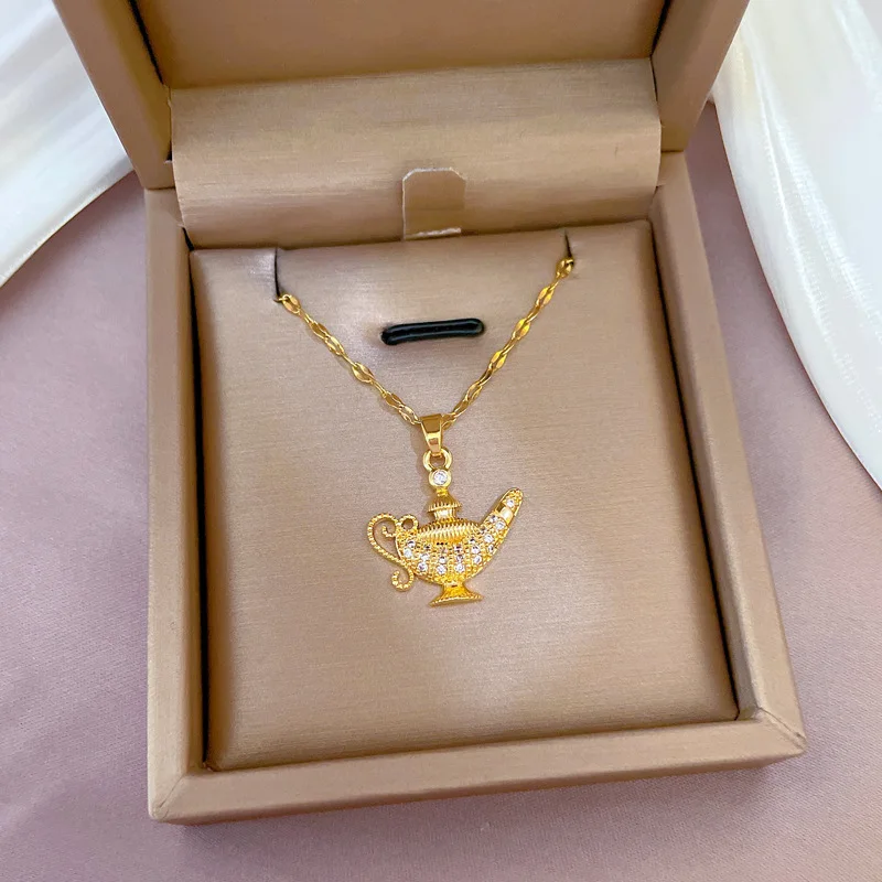 Collier Aladdin Lampe Magique - Pendentif Fée, Phare - Bijou Fantaisie Homme Femme - Cadeau Saint-Valentin, Anniversaire