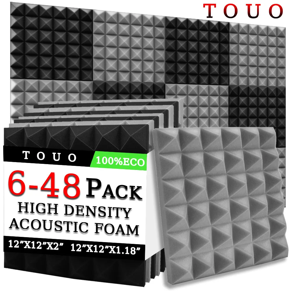 6-48 Pcs Pyramid Acoustic Foam Sound Insulation Treatment High-Density Acoustic Foams Panels Drum Room Treatment