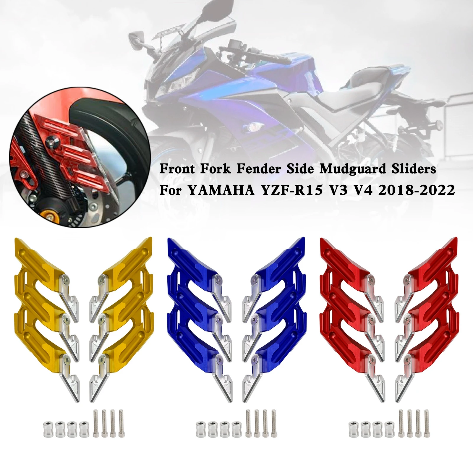 

Areyourshop CNC Front Fork Fender Side Mudguard Sliders For YAMAHA YZF-R15 V3 V4 18-22