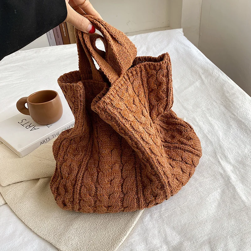 

Женская сумка-тоут, вместительная сумка-шоппер, модная Повседневная вязаная осенне-зимняя новая мягкая дизайнерская сумка для женщин, сумка на плечо