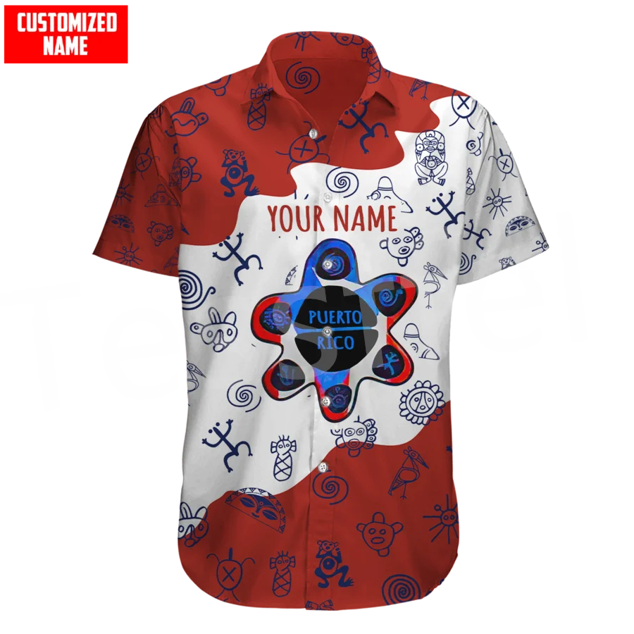 Tessffel Caribbean Sea Flag Puerto Rico Taino Tattoo Hawaiian Beach Shirts NewFashion 3DPrint Summer Funny Collar Short Sleeve 4