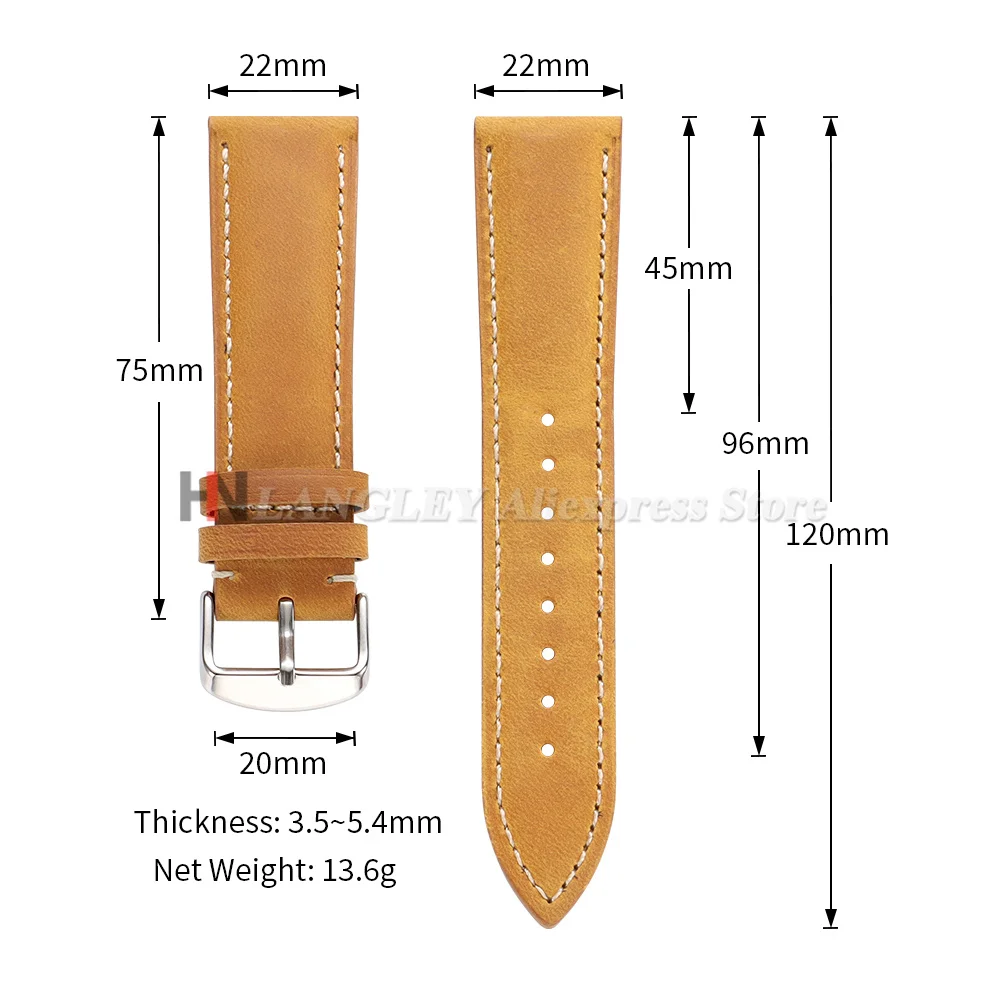 Vintage Dark Brown Cowhide Leather Watch Strap with Pins and Buckle - 20mm/22mm