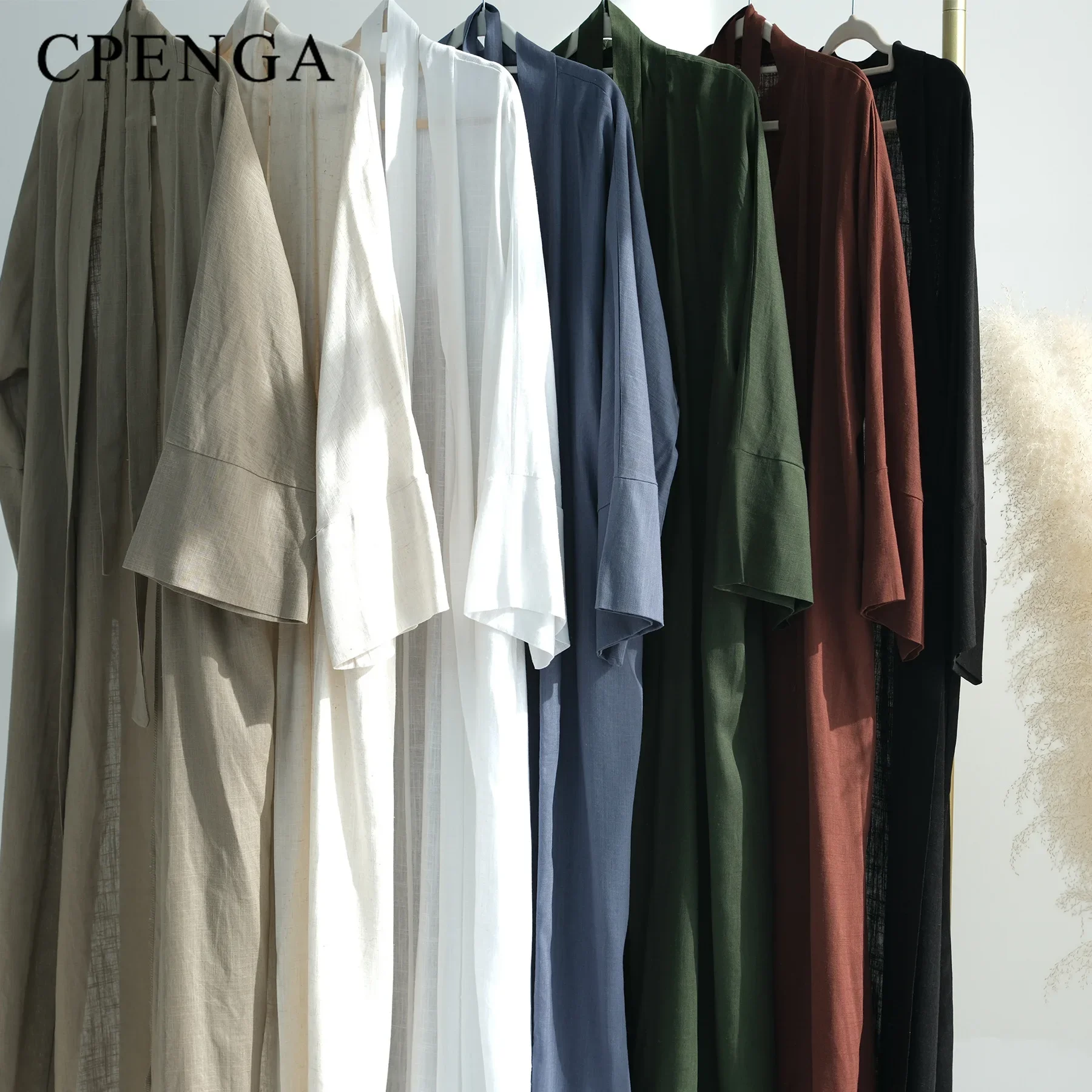 2024 New Solid Color Cotton and Linen Cardigan and Dress Muslim Women Dubai Abayas Modest Abaya Islam Clothing