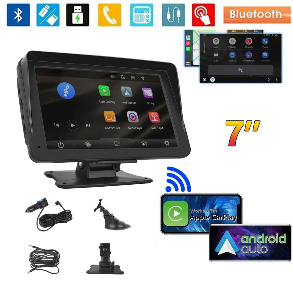 

Universal 7inch Wireless CarPlay Android Auto /Apple Airplay Car Radio Multimedia Video Player Portable Touch Screen