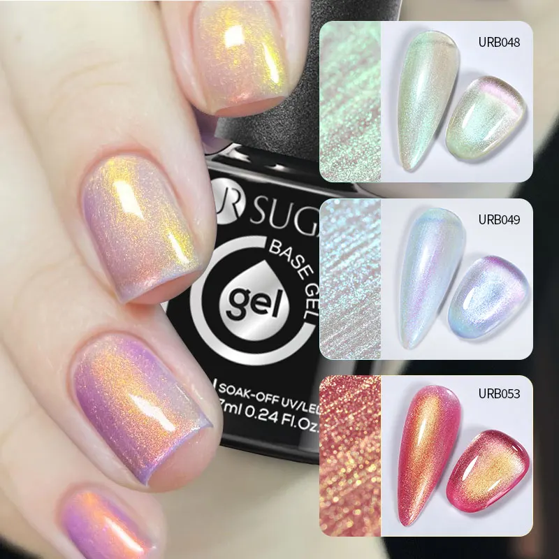 UR SUGAR 오로라 고무 베이스 젤 네일 광택제, 블루 글리터 스파킹, UV LED 네일 아트 젤 바니시, 7ml