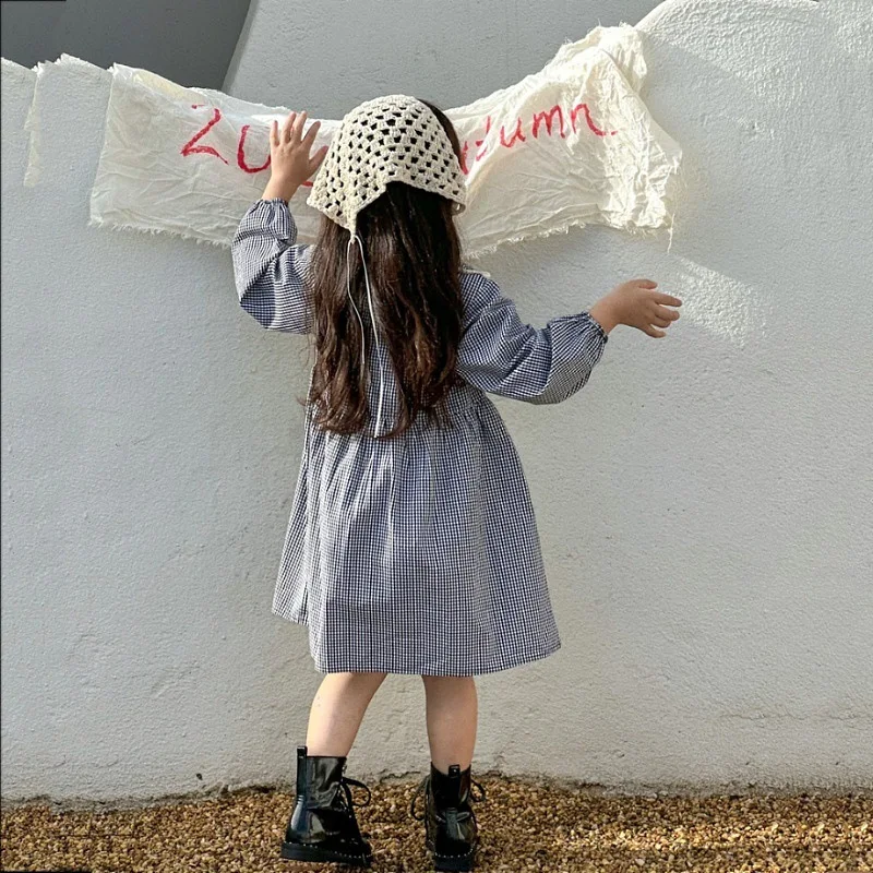 

Girls' Plaid Dress 2023 Autumn New Baby Fashionable Long Sleeve Skirt Children Fashion Cotton Dress