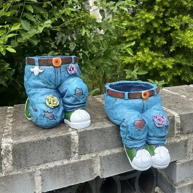 Resin Statue Jeans Pants Shape Flower Pot Succulent Pot for Indoor Outdoor 1pc