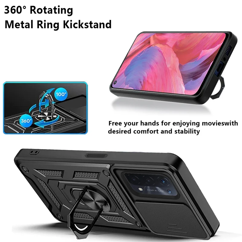 OPPO A74 A93 A54 5G 케이스 슬라이드 카메라 OPPO A 74 93 54 자기 링 홀더 커버 용 충격 방지 갑옷 전화 케이스를 보호합니다