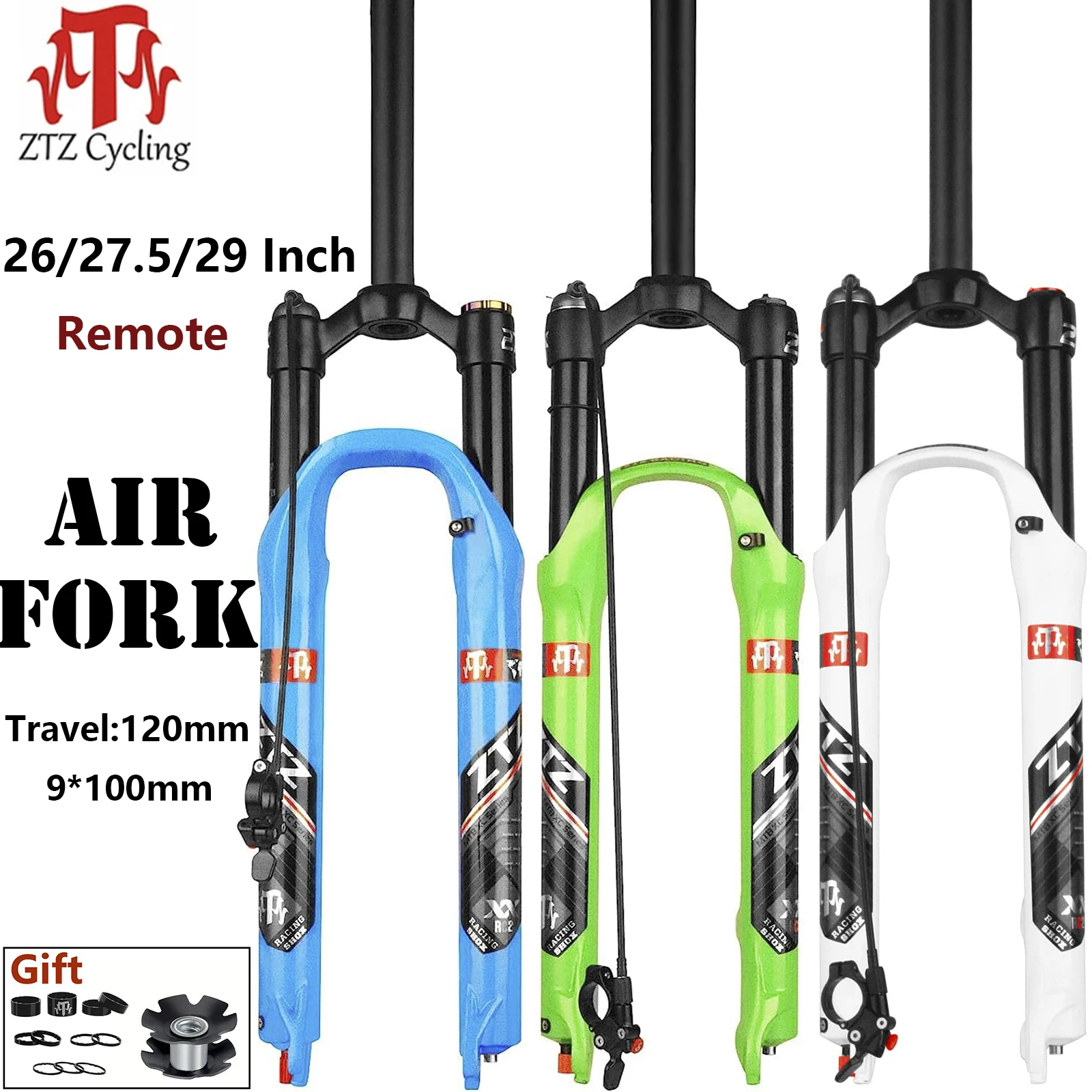 

ZTZ MTB Air Suspension Fork，26/27.5/29 inch Mountain Bike, 120mm Travel, QR 9mm, Remote Lockout, XC/AM Mountain Bike Front Fork