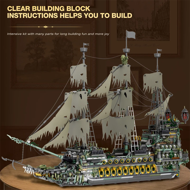 Reobrix Set Nave Pirata Flying Dutchman, 5503 Pezzi, Modello Da Collezione, Meccanismi Mobili, Giocattolo Educativo STEM, Idea Regalo
