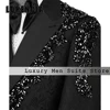 Luxury Glitter Applique Suits for Male 2 Pieces Double Breasted Wedding Party Outfits Customized Blazer Pants zomerset heren 4